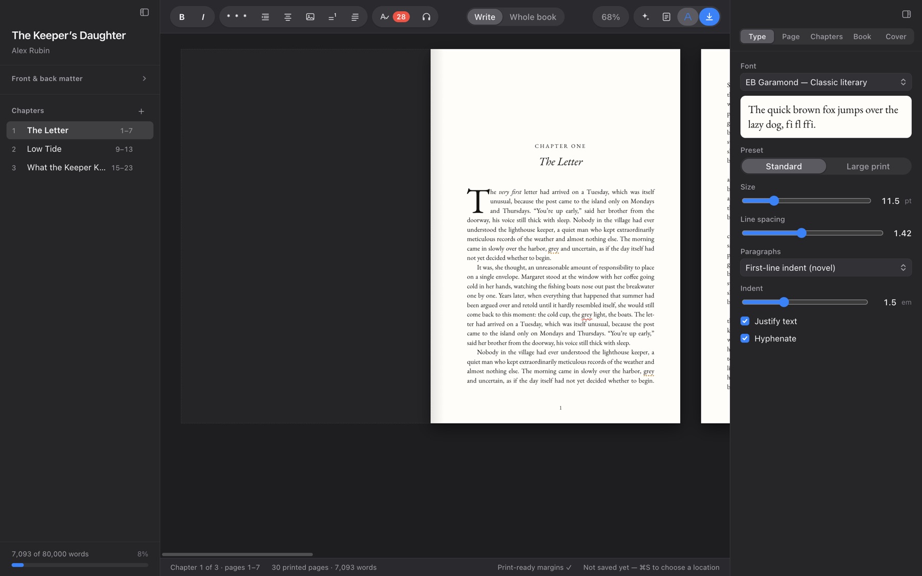Manutius editor in dark mode